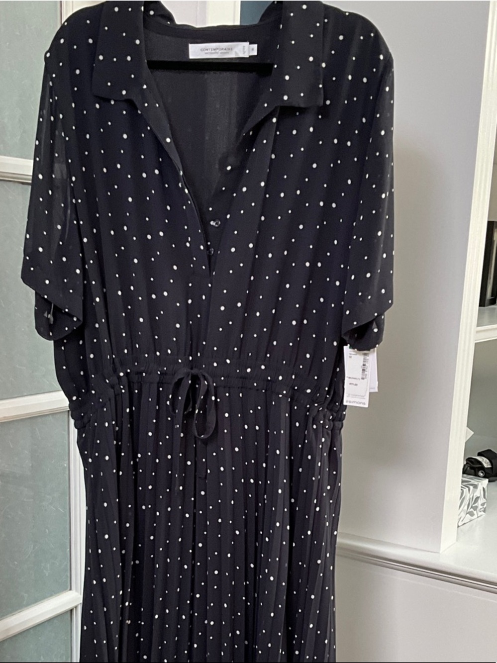Simons Navy Blue Polka Dot Shirt Dress